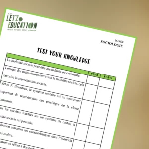 Révision SOCIO (1GSOF) - Test your knowledge V/F